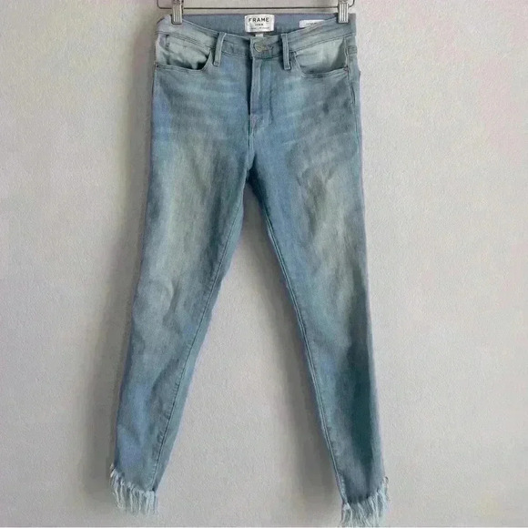 Frame Denim Le High Fray Women's Boho Denim Washed Blue Skinny Jeans Size 26 - Picture 4 of 9